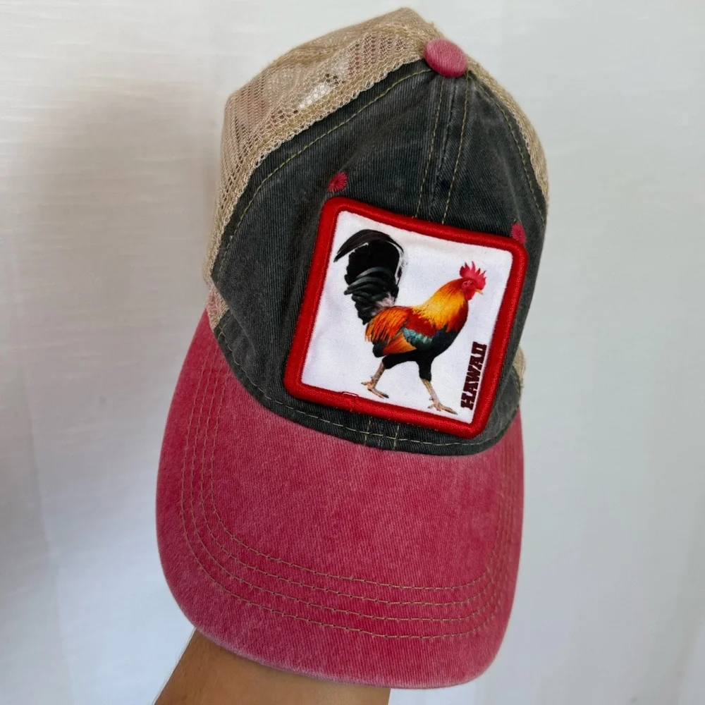 Rooster Patch Trucker Hat - Red and Tan